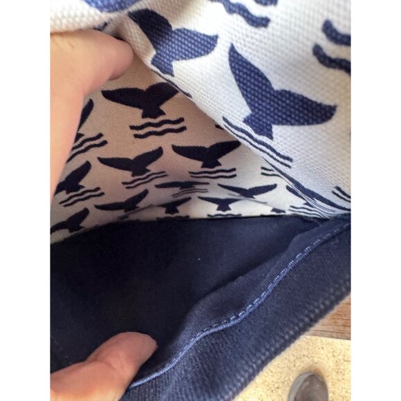 Tory Burch Navy Whale Print Canvas Hobo Shoulder Bag Rope Handle Summer Nautical - Picture 3 of 9